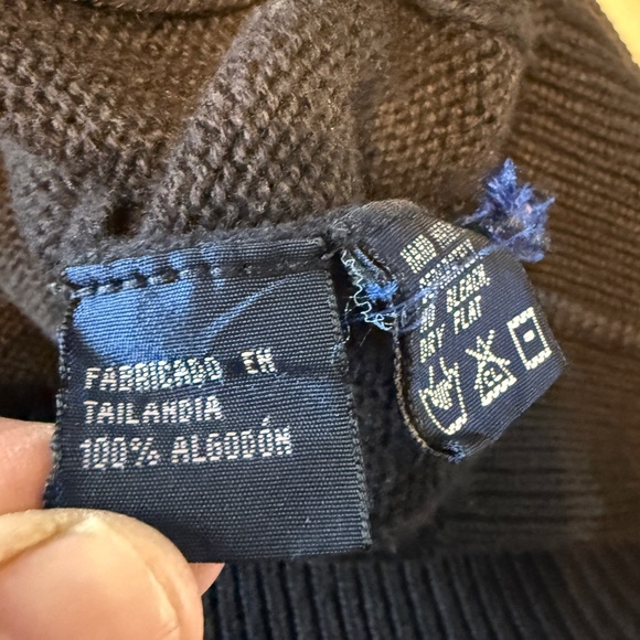 Vintage Nautica Cable Knit Sweater L Black 100% Cotton 90s Logo Crewneck - Picture 11 of 13